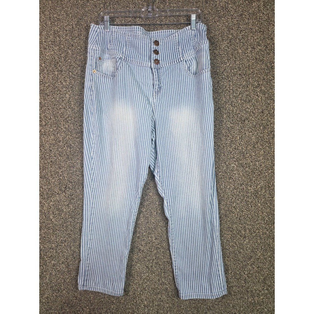 No Boundaries Sculpting Skinny Crop Jeans‎ Womens 21 Blue White Stripe High Rise